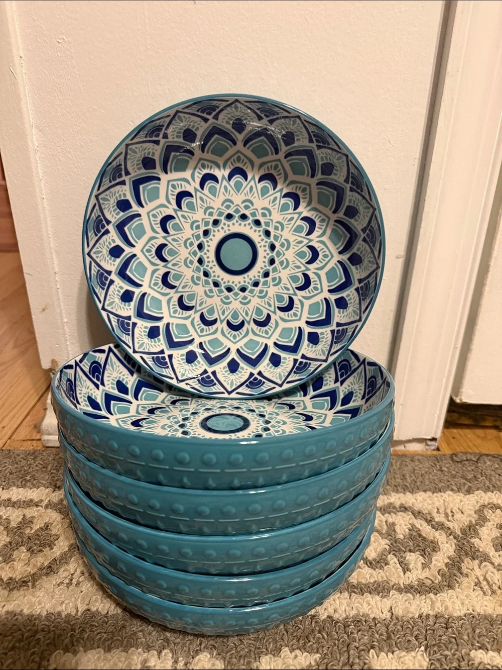 Blue Mandala Ceramic Serving Bowls - Set of 6